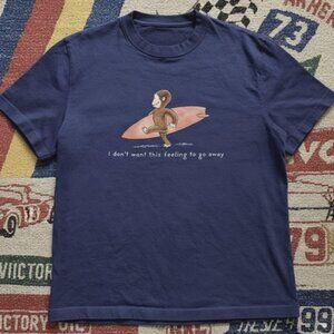 Curious George Monkey Surfboard Navy Cotton T-Shirt
